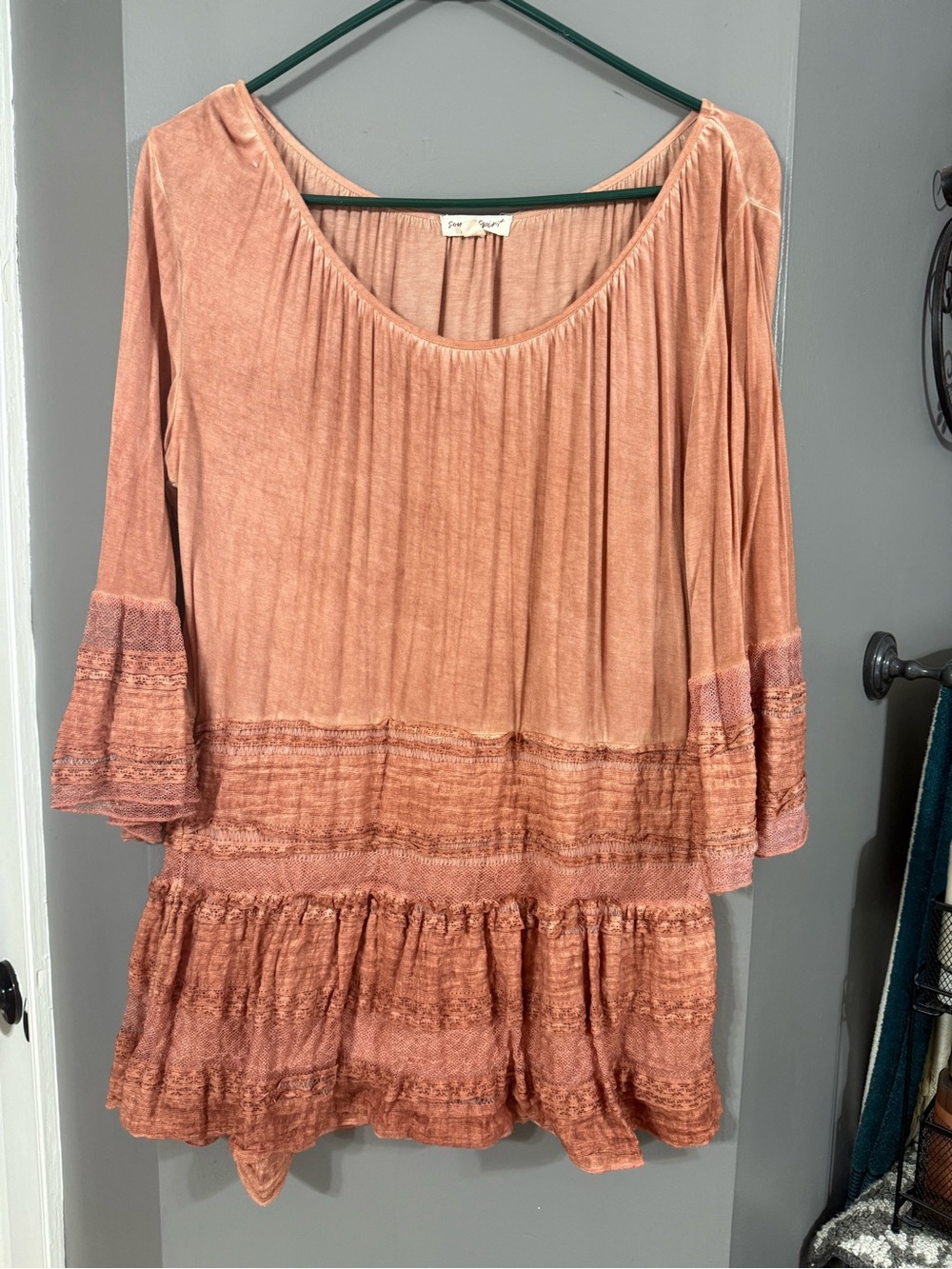 Boho Tiered Tunic Top in Dusty Rose